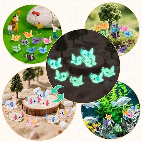 BuQiuRen 34pcs Mini Resin Axolotl, Glow in The Dark Tiny Axolotl Miniature Figures Toy Tiny Plastic Animal Figurines for Fairy Garden Landscape Aquarium Potted Birthday Christmas Party Decorations thumbnail 5