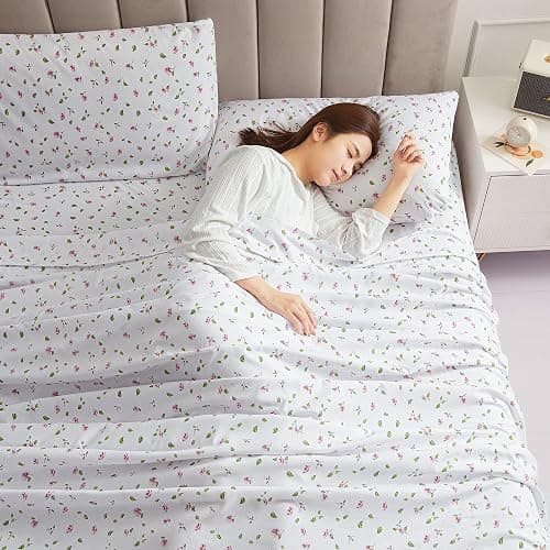 Mooreeke Floral Queen Sheets, Soft Breathable Microfiber Vintage Printed Bed Sheet Set, Deep Pocket Non-Slip Fitted Sheet Included, Flower Leaf Pattern thumbnail 9