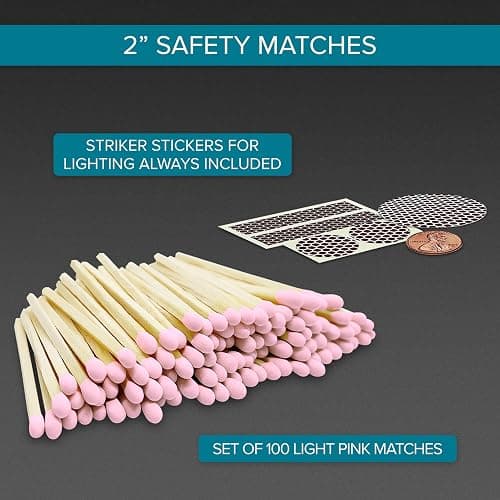 2" Light Pink Tip Safety Matches | Set of 100+ Bulk Artisan Matchsticks with Striker Stickers by Thankful Greetings | Decorative & Unique Candle Lighting, Home Decor, Wedding Giveaways, & Events thumbnail 2