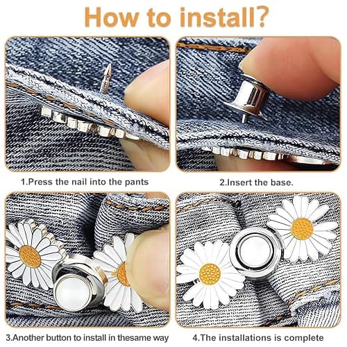 Pant Waist Tightener 16 Pcs and a Box: Jean Clips to Tighten Waist for Pants Women - Decorative Jean Buttons Pins for Clothing Skirts Dresses (Silver) thumbnail 6