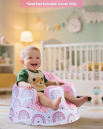 BOMOLOUR Seat Cover Compatible with Bumbo and Nuby Seat, Removable Breathable Baby Floor Seat Cover for Boys and Girls, Seat Not Included (Pink Rainbow) thumbnail 7