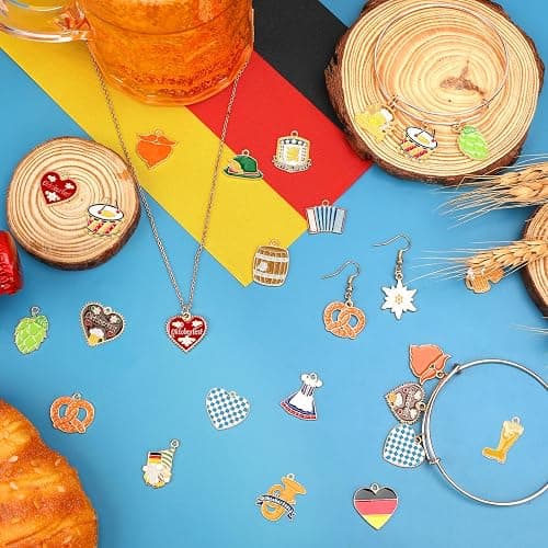 MARFOREVER 40Pcs/20 Pairs Oktoberfest Charms for Jewelry Making, Beer Theme Festival Charm German Beer Mug Pretzel Dangle Charms for Bracelet Necklace Earrings Making Accessories thumbnail 5