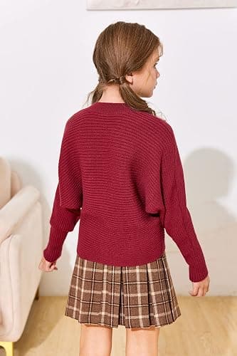 Mafulus Girl's Oversized Crewneck Fall Sweaters Kids Batwing Long Sleeve Slouchy Chunky Cute Pullover Jumper Shirts 5-14T thumbnail 4