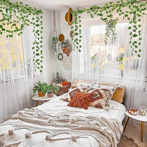 CQURE 14 Pack 98Ft Artificial Ivy Garland, Fake Vines UV Resistant Greenery Leaves Fake Plants Hanging Aesthetic Vines for Home Bedroom Party Garden Wall Room Decor thumbnail 8
