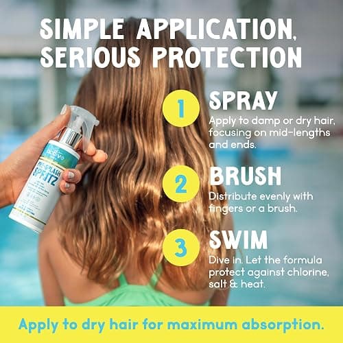 Pre-Swim Hair Protection Spray – Chlorine, Salt Water & Sauna for Swimmers - Coconut Oil, Jojoba, Aloe Vera & Vitamin E Leave-In Conditioner - Protects Color-Treated & Dry Hair, Made in USA thumbnail 7