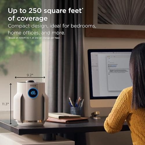 Shark Air Purifier for Home, NeverChange Compact Pro, for Bedroom, Nursery, Home Office, Dorm, HEPA-Exceeding Filter, Captures Pollutants, Pet Dander, Dust, Odor, Smoke, and More, HP072GN, Honeydew thumbnail 9