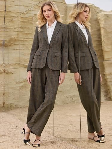 Hobemty Women's Houndstooth Plaid Blazer for Women Work Business 2025 Suit Jacket thumbnail 2