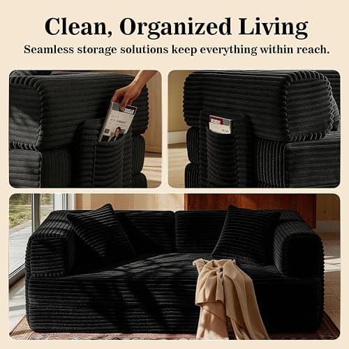 AUGOP Boneless Couch Folding Couches for Living Room Sofa, Futon Sofa Bed with Sleeper Sofa, Futon Couch with Fixed-Shape Oversized Corduroy Upholstered (Black, 81 Inches) thumbnail 9