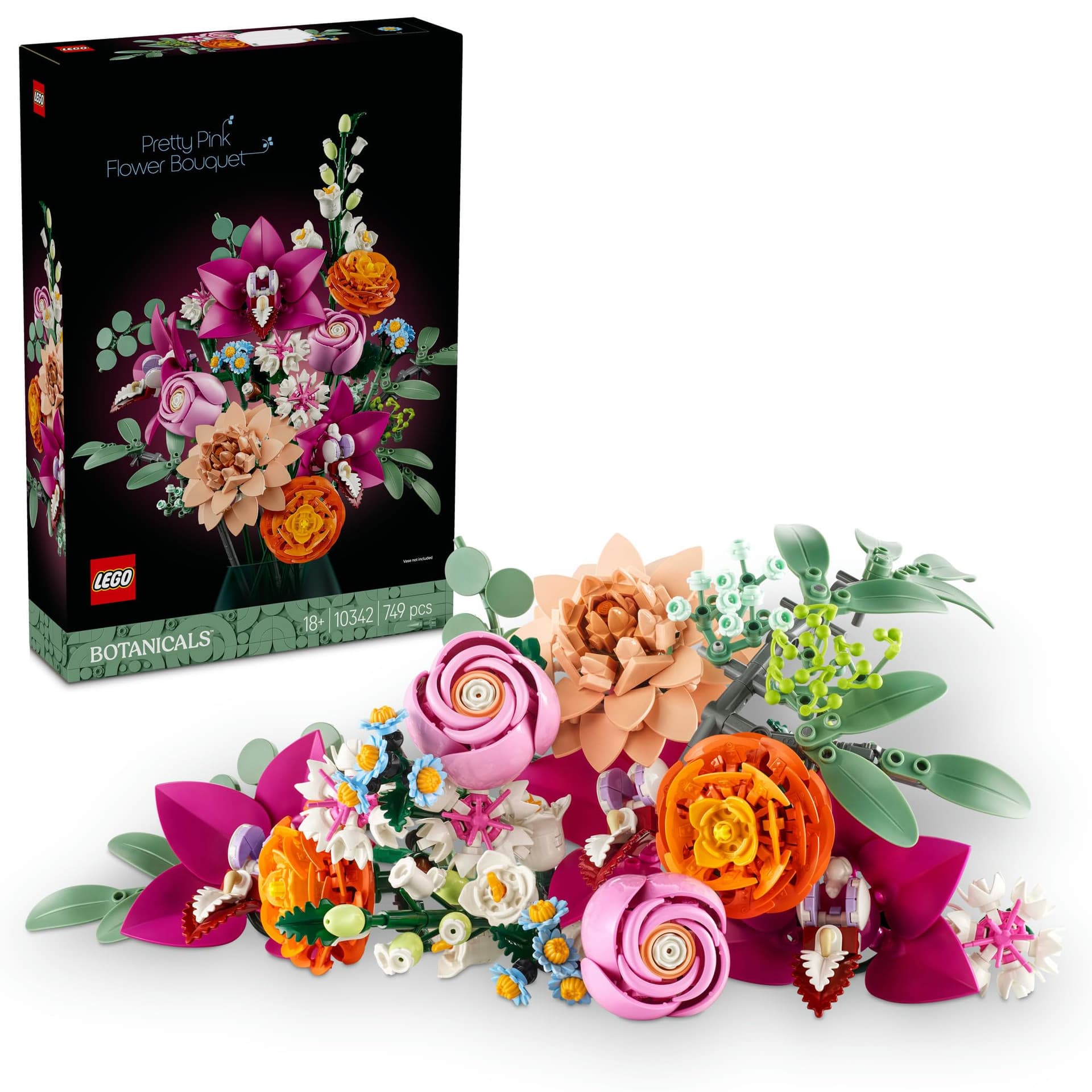 LEGO Botanicals Pretty Pink Flower Bouquet Craft Kit for Adults, Model Building Set with Artificial Flowers incl. Roses & Daisies, Office or Home Decor Treat for Women & Men 10342 - Image 1