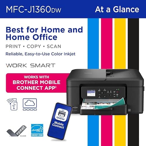 Brother Work Smart 1360 Wireless Color Inkjet All-in-One Printer with Automatic Duplex Printing and 1.8” Color Display | Includes Refresh Subscription Trial(1) (MFC-J1360DW) (Uses LC501 Series Inks) thumbnail 3