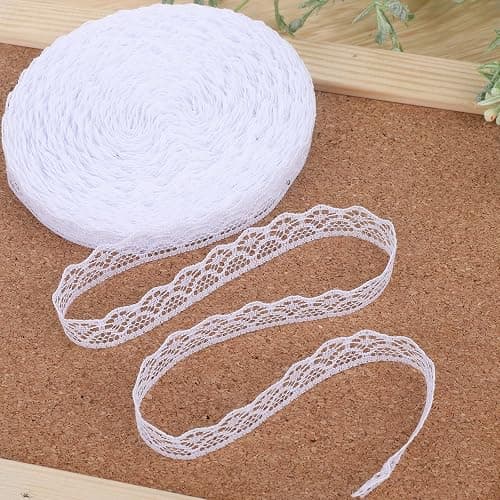 30 Yards White Lace Ribbon Roll 0.6 Inch Wide Sewing Lace Ribbon Flower Fabric Lace Ribbon Trim Roll Lace Trim Sewing Crafts Lace for Wedding Decoration, Bouquet, and Gift Packaging - Image 1
