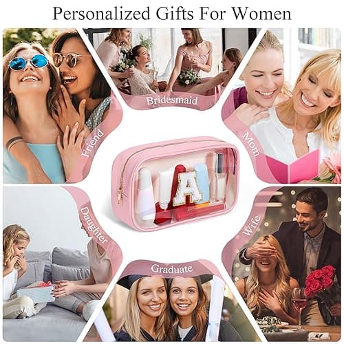 YOOLIFE Graduation Teacher Gifts Initial Clear Makeup Bag Birthday Gift Travel Toiletry Preppy Cosmetic Bags Birthday Gift for Girls Kids Travel Essentials Clear Toiletry Bag A - Large-Pink - A thumbnail 7