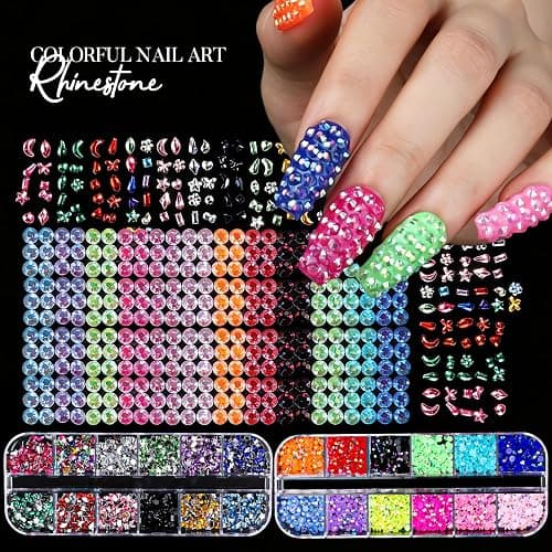 Teenitor Nail Charms and Nail Art Kit, 5 Boxes of Nail Charms and Nail Gems, 15 Pcs Nail Stickers, 20 Pcs Nail Art Brushes, 5 Pcs Nail Dotting Tools, Nail Art Palette, Nail Stand, Nail Adhesive Putty thumbnail 4