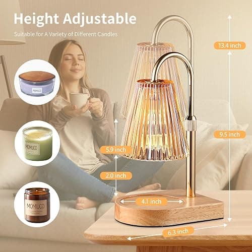 MOMIUCO Candle Warmer Lamp with Timer Dimmer, Electric Candle Warmer, Bedroom Home Decor, Adjustable Height, Wax Melt Warmer with 2 Bulbs for Jar Candles thumbnail 2