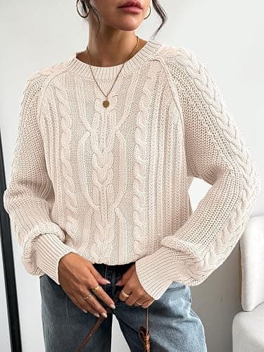 Trendy Queen Women's Oversized Cable Knit Crewneck Fall Pullover Sweaters thumbnail 2