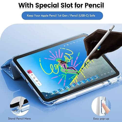 INFILAND Compatible with iPad A16 11th Generation 11 Inch 2025 Case, iPad Case 10th Generation 10.9 Inch, Glitter Cover with Sparkly Clear Back, Pencil Holder, for Kids Girls (Blue) thumbnail 6