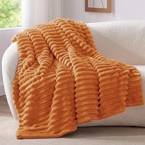 BEDELITE Ribbed Fleece Fall Throw Blanket, Burnt Orange, 50"x60" | Soft Cozy Blanket, 3D Ribbed Design, Autumn Home Decor Accent, Lightweight Throw for Couch, Bed, Halloween & Thanksgiving thumbnail 3