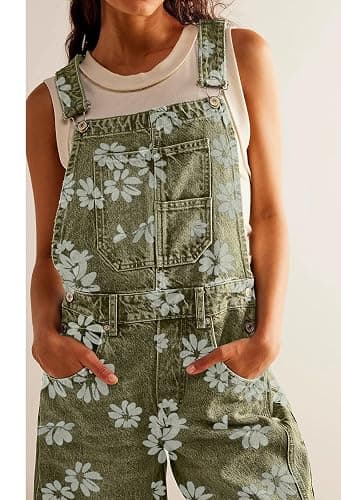 loveimgs Women Floral Print Denim Overalls Baggy Barrel Jeans Patchwork Denim Pants Y2k Straps Wide Leg Jumpsuit One Piece thumbnail 4