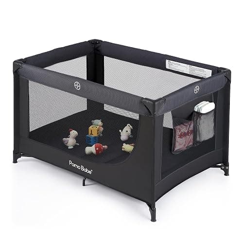 Pamo Babe Compact Pack and Play - Portable Crib for Baby, Lightweight Foldable Travel Playard with Mattress Pad & Carry Bag, Safe Breathable Travel Bed for Home, Trips & Family Visits, Black - Image 1