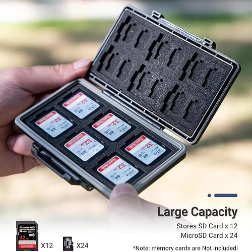 36 Slots Memory Card Case Water-Resistant Anti-Shock Memory Card Wallet for 24 Micro SD SDXC SDHC TF Cards and 12 SD SDXC SDHC Cards | Compact Micro SD Card Holder Wallet for 24 Micro SD SDXC SDHC TF Cards and 12 SD SDXC SDHC Cards, Ergonomic Locking Systerm thumbnail 2
