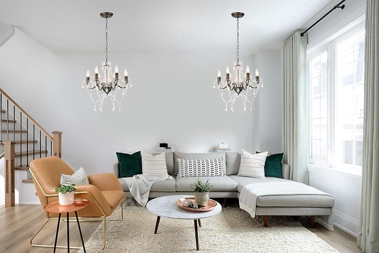 Mr.Color Black and Gold Chandeliers Acrylic Crystal Modern Farmhouse Chandelier Lighting 6 Light Pendant Lighting for Dining Room Living Room Enrtryway thumbnail 6