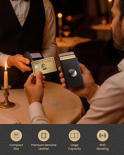typecase AirTag Wallet for Men: Compatible with Apple AirTag (1st & 2nd Generation), RFID Blocking, Genuine Leather, Slim & Minimalist Design - 14 Card Capacity | ID Window | Cash Slot (Carbon Fiber) thumbnail 3