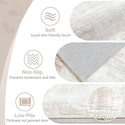 Area Rugs 5x7 Living Room: Washable Rug Modern Abstract Large Rug Soft Non Slip Neutral Rugs Stain Resistant Indoor Carpet for Bedroom Kitchen Dining Room Table Nursery Home Office Rugs(Beige,5'x7') thumbnail 7