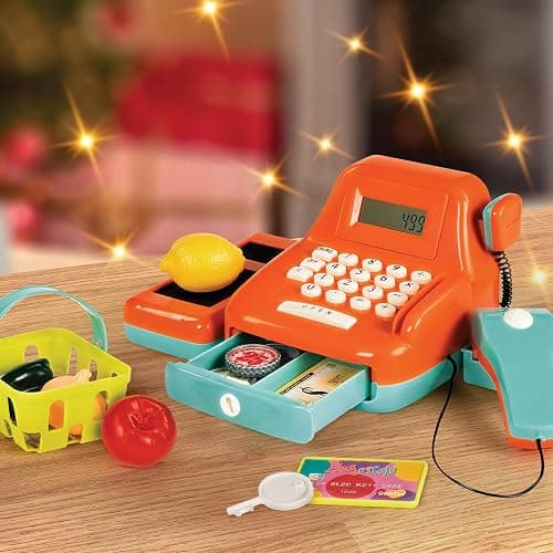 Battat - Interactive Kids Cash Register with Scanner & Sounds - 26-Piece Pretend Play Shopping Set with Light-Up Scanner, Play Money & Card - Educational Toy for Learning & Fun - Ages 3+ thumbnail 2