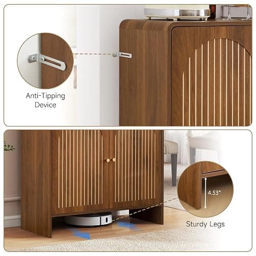 RUSTYER Sideboard Buffet Cabinet with Storage, Wood Arched Storage Cabinet with 2 Doors and Adjustable Shelf, Small Curved Entryway Accent Cabinet for Living Room Hallway Kitchen Dining Room, Walnut thumbnail 5
