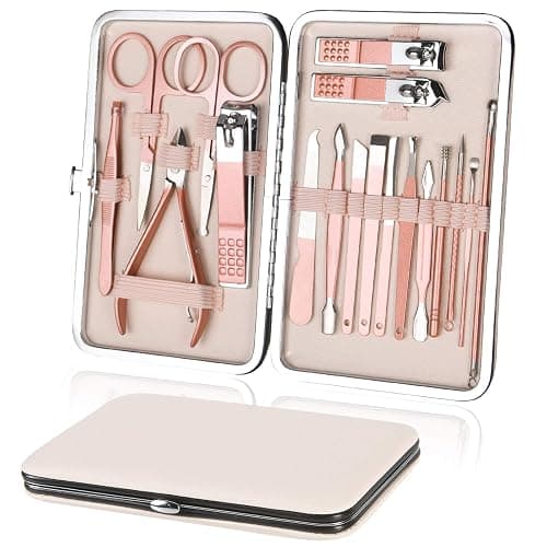 URAQT Nagelknipser, 18-teiliges Maniküre Pediküre Set, Damen Edelstahl Werkzeuge, Professionelle Beauty Nagelpflege Kit für Zuhause, Reisen (Roségold) - Image 1