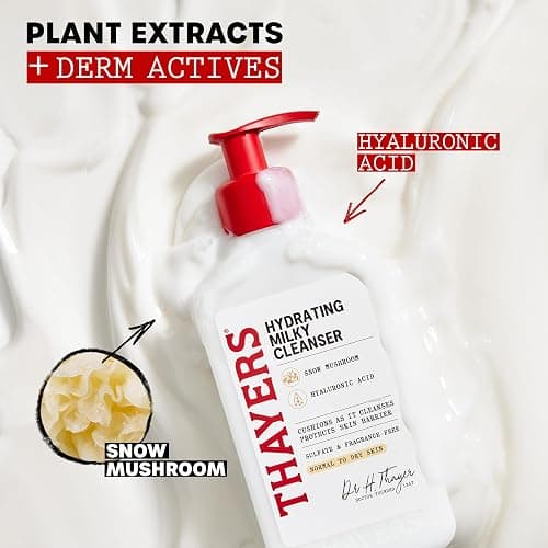 THAYERS Milky Hydrating Face Cleanser with Snow Mushroom, Hyaluronic Acid, Dermatologist Recommended Gentle Facial Wash, Hydrating Skincare for Dry, Sensitive Skin, Paraben Free, 8 FL Oz, Clear thumbnail 3