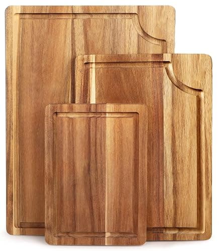 Acacia Wood Cutting Board Set with Juice Groove (3 Pieces), Organic Wooden Cutting Boards for kitchen, Butcher Block Cutting Board for Meat, Vegetable, Wooden Chopping Board 15x10, 12x8, 9x6 inch - Image 1
