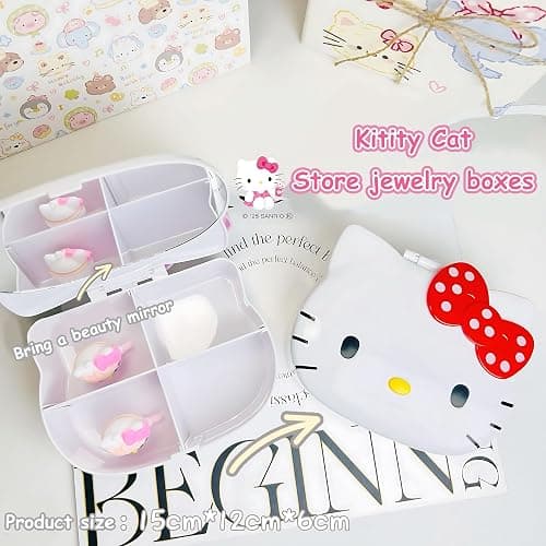 FUAN Kitty jewelry Box Cute Jewelry Anime Kitty Portable Travel Jewelry Case Cartoon Kawaii Jewelry Box For Women Jewelry Charms Kids Jewelry Box Anime Cat Jewelry Case With Mirror thumbnail 3