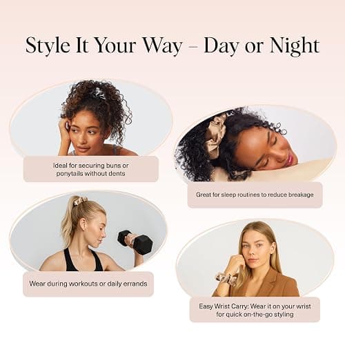 Kitsch Satin Scrunchies for Women - No Crease Hair Ties for Girls | Big Scrunchies for All Hair Types and Textures, Perfect for Day or Night | Ideal Gifts for Women - 2 Pcs, Charcoal and Gold thumbnail 5