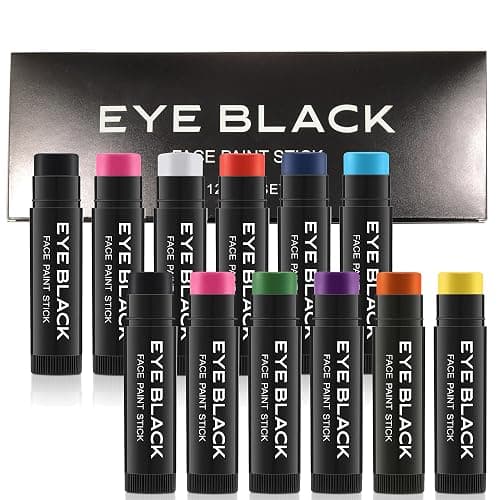 Wismee Eye Black Stick, 12pcs Multi-Colors Anti-Glare Under Eye Black Sports Grease Stick Set for Baseball Softball Soccer Lacrosse Hockey Athletes Sports Training, Sweat-Proof & Long Lasting - Image 1