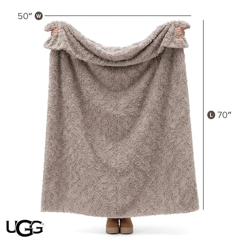 UGG Adalee Faux Fur Throw Blanket Luxury Lightweight Cozy Soft Throw for Couch Bed or Chair Hypoallergenic Machine Washable Double-Sided Fluffy Blanket Home Decor, 50-inch x 70-inch, Oyster Brown thumbnail 3
