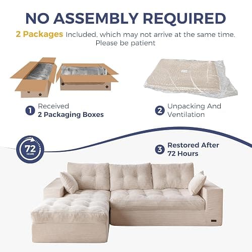 MAXYOYO 104" L Shaped Modular Sectional Sofa with Ottoman, Cloud Boneless Couch with Layered Cushion, Upholstered Sofa in a Box, Flexible Module Combination for Living Room, No Assembly, Beige thumbnail 9