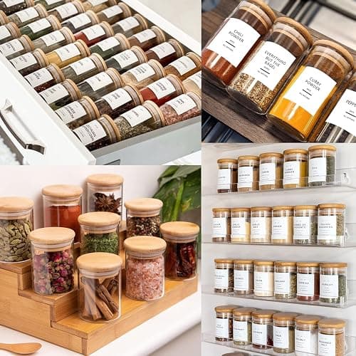 GPOVVIMX 12 Pcs Glass Spice Jars with Bamboo Airtight Lids and 191 Labels - 8.5oz Small Food Storage Containers for Kitchen, Seasoning, Coffee, Herb - Spoon and Marker Included thumbnail 6