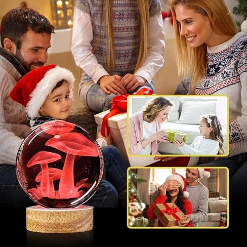 YYLZEPHB 3D Crystal Ball Night Light with Wooden Base, Mushroom Glass Ball Lamp with 16 Colors and Remote Control - Cool Desk Decor Gift for Kids and Friends thumbnail 7