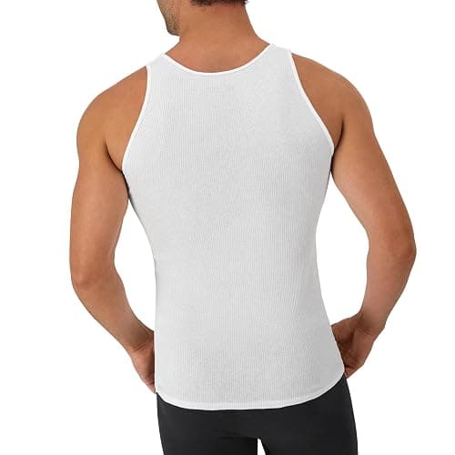 Hanes Men's Tank Undershirt Pack, Cotton Tank Undershirt, Moisture-Wicking, Breathable, White or Grey/Black, Multi-Pack thumbnail 5