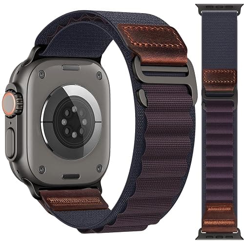 MRAIN-H Alpine Loop with Leather Design Compatible with Apple Watch Bands Ultra 3 2 1 (49mm) & Series 11 10 9 8 7 6 5 4 SE 3 2 1 (46mm 45mm 44mm), Soft Stretchy Nylon Sport Band for iWatch Men Women - Image 1