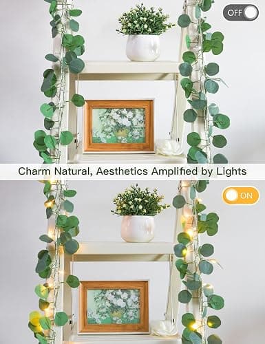 suddus Vines with Lights Plug in, 33ft 100 LED Eucalyptus Garland String Light Connectable with Remote, Leaf Lights for Bedroom, Room, Wall, Garden, Party, Wedding Decor (Warm White) thumbnail 6