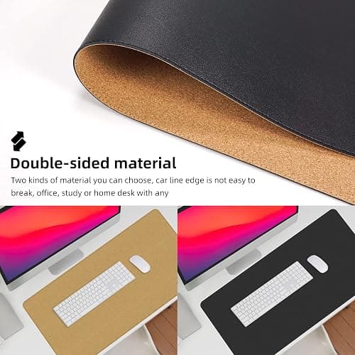 Large Desk Mat 47" x 23.7",Leather Desk mat,Double-Sided Desk Pad,Desk matt for Desktop,Large Mouse Pad,Office Desk mat,Waterproof Desk Blotter pad for Office&Home(Black+Cork) thumbnail 5