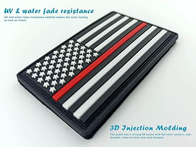 QQSD Thin Red Line American Flag Patch Firefighter Tactical Patch - PVC Hook and Loop Fastener Patch, 2 Pack thumbnail 4
