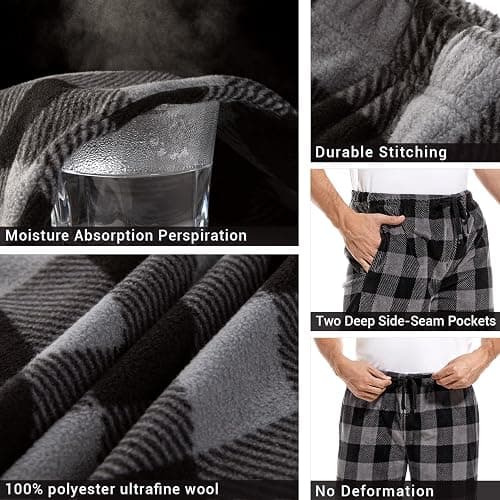 DG Hill 1Pack or 3Pack Mens PJ Pajama Pants Bottoms Fleece Lounge Pants Sleepwear Plaid PJs with Pockets Microfleece thumbnail 5