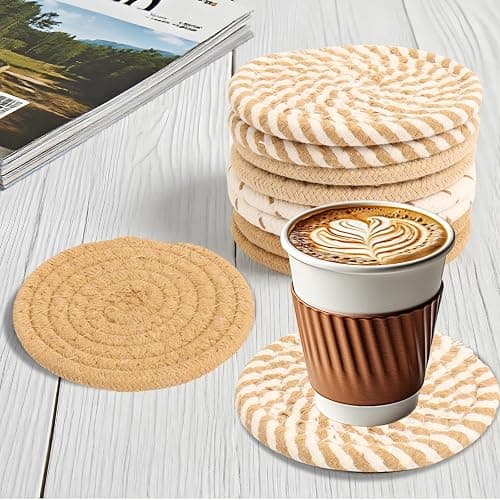 Fall Coasters Set of 8,Absorbent Coaster for Drinks,Holiday Coasters for Home Decor,Coffee Table Decor,Boho Chic Decor,4 Colors Woven Coaster for House Warming Gifts New Home thumbnail 7
