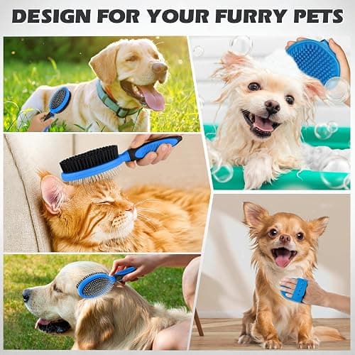 2PCS Pet Grooming Tools - Double-Sided Brush for Shedding and Bathing, Suitable for Short/Long Haired Dogs Cats and Horses, Deshedding Dog Brush, Mane & Tail Combs for Horses - Pet Supplies (Blue) thumbnail 3