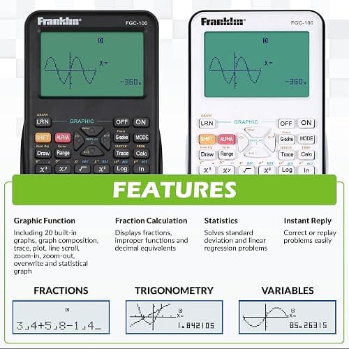 Franklin Scientific Graphing Calculator with 3 Operating Modes - Scientific Calculator Includes 20 Built-in graphs - Ideal for Beginner and Advanced Courses with Protective Cover - White thumbnail 4