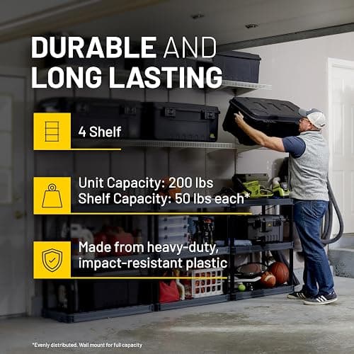 Plano 4-Shelf Plastic Storage Shelves, 48” x 23” x 14”, 200lb Capacity, Pantry, Office, Closet and Garage Shelves, Easy to Assemble, Durable Plastic Shelving Unit thumbnail 3