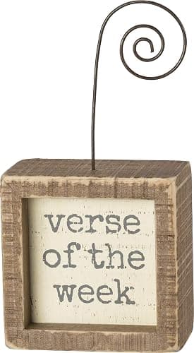 Primitives by Kathy Wooden Inset Photo Holder Block, 3x3 Inch | Verse of The Week Distressed Picture Stand with Top Spiral Wire | Christian Religious Gift - Image 1